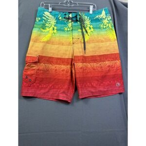 Ocean Current Men's Board Shorts Size 34 Multicolor Tropical Floral Sunset Ombre